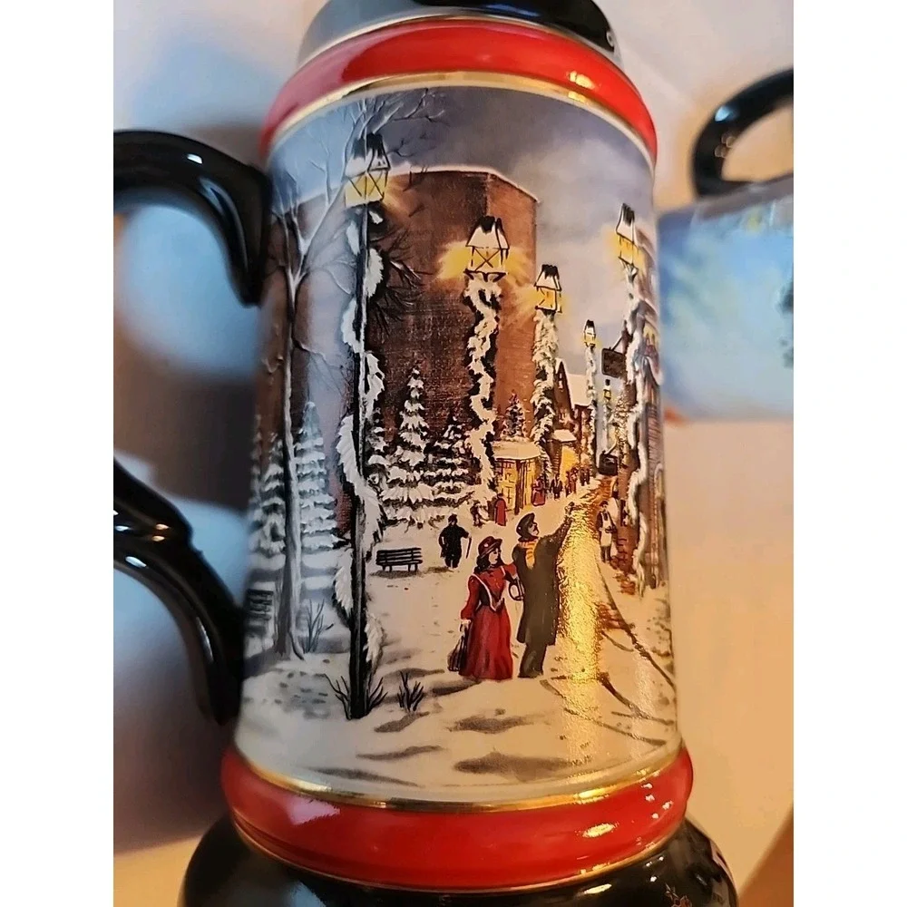 VTG 1992 Set Of 2 Budweiser Beer Christmas Steins Mugs Clydesdale Retro Art Gift